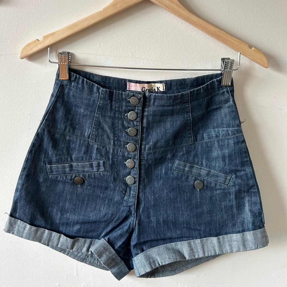 High-Waisted Denim Sailor Shorts (Gracia K)